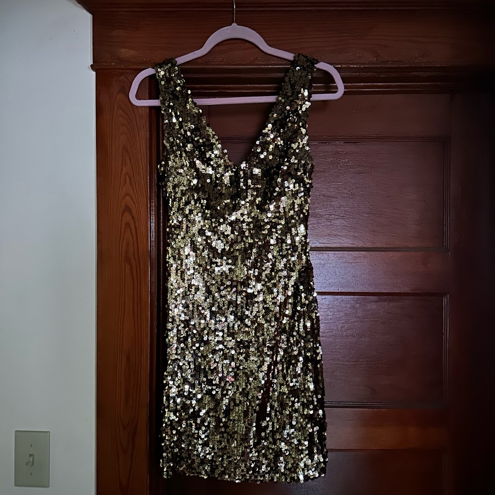Gold sequin party dress